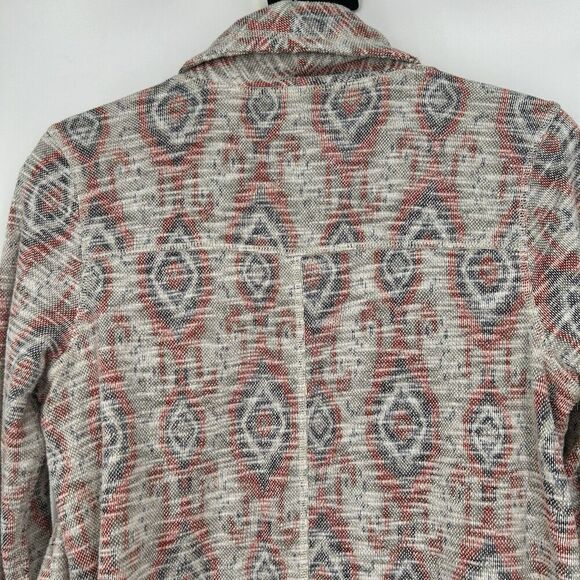 Lucky Brand Aztec Open Front Cardigan Gray Woven Southwestern Boho Size M - Picture 7 of 10